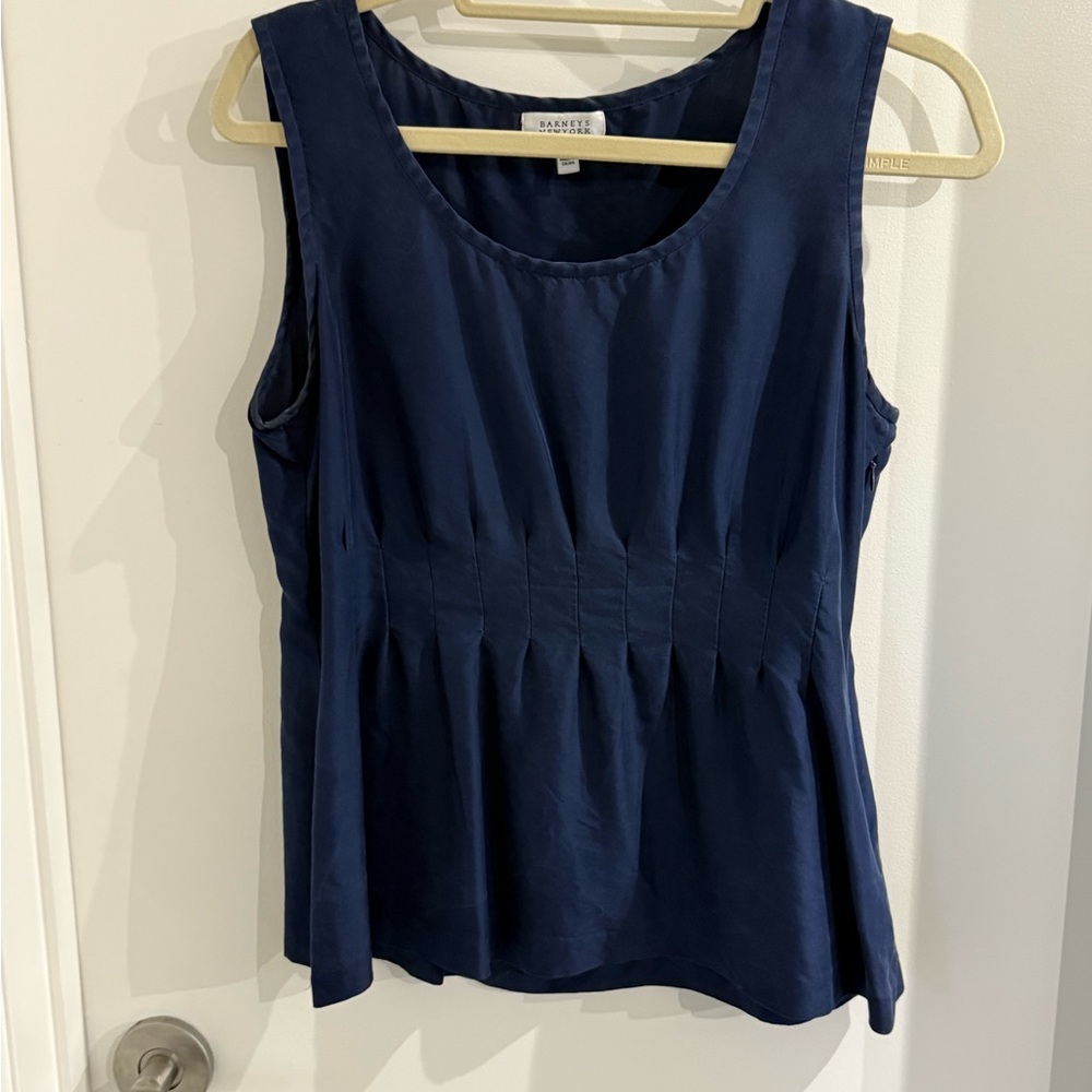Barney’s New York Navy Silk Sleeveless Top